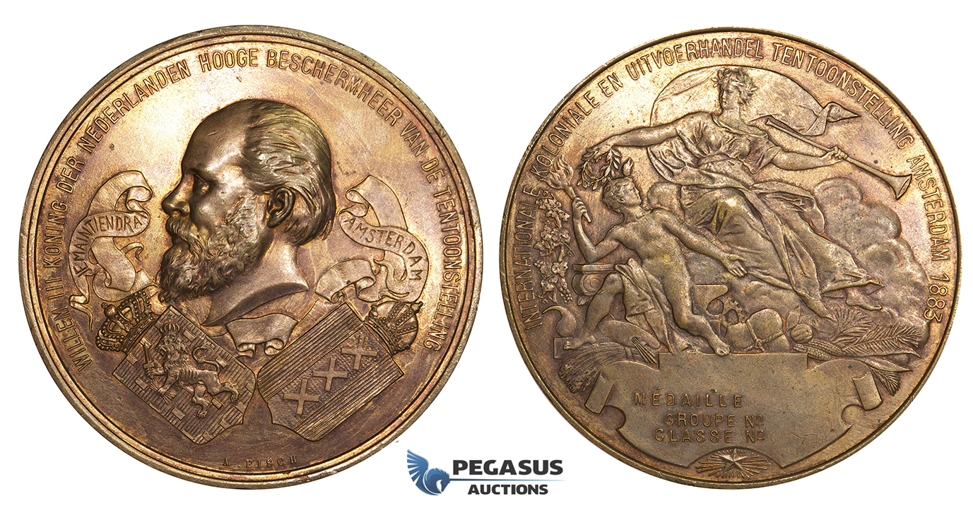 ZM131, Netherlands, Bronze Medal 1883 (Ø70, 133.6g) by Fisch, Amsterdam Colonial Exhibition