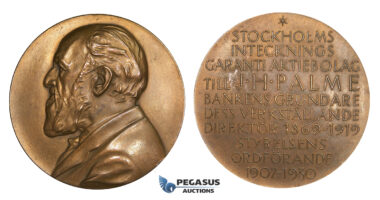 ZM138, Sweden, Bronze Medal 1930 (Ø63mm, 94.32g) Stockholms Bank, J.H. Palme