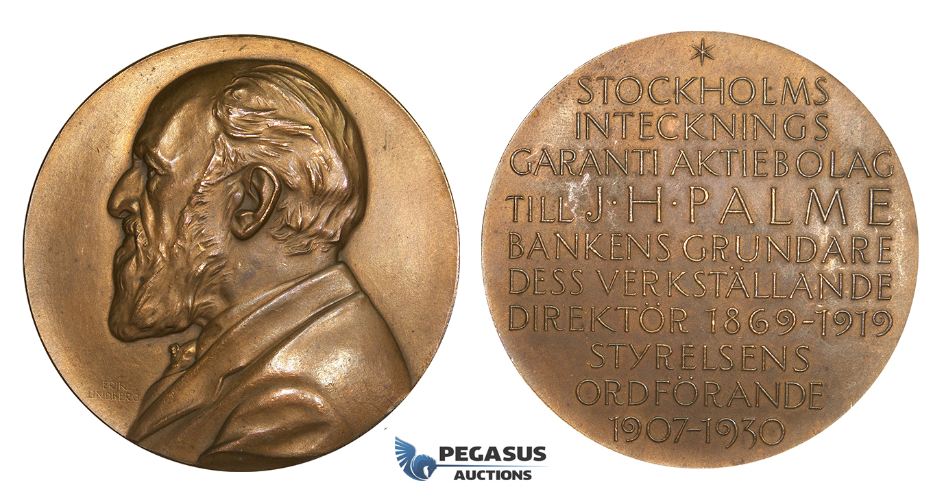 ZM138, Sweden, Bronze Medal 1930 (Ø63mm, 94.32g) Stockholms Bank, J.H. Palme