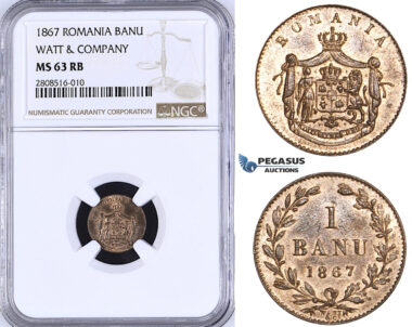 ZM205, Romania, Carol I, Banu 1867 Watt&Co. Birmingham, NGC MS63RB