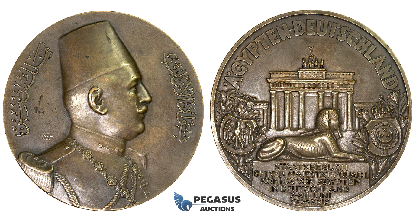 ZM271, Egypt, Bronze Medal 1929 (Ø72mm, 157.3g) by Vernier, Visit to Germany, Sphinx