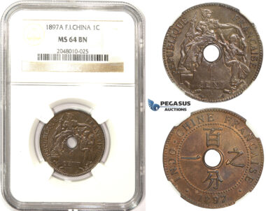 ZM329, French Indo-China, 1 Centime 1897-A, Paris, NGC MS64BN