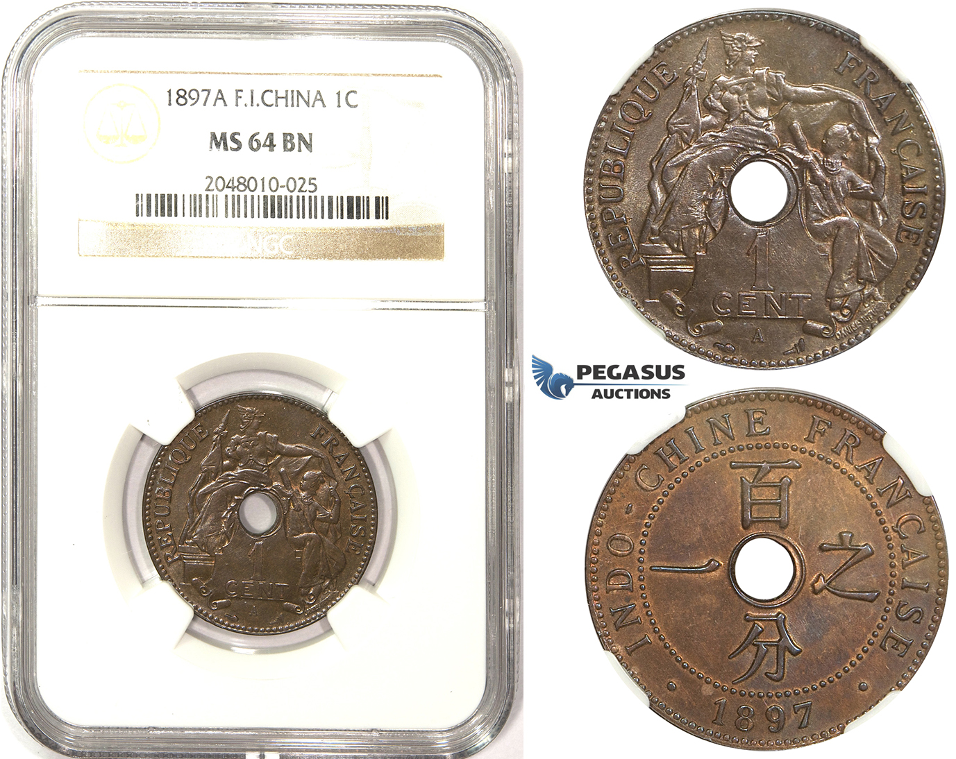 ZM329, French Indo-China, 1 Centime 1897-A, Paris, NGC MS64BN