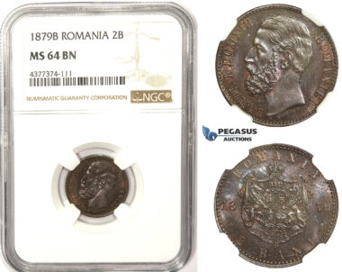 ZM356, Romania, Carol I, 2 Bani 1879-B, Bucharest, Ø19.5mm, NGC MS64BN