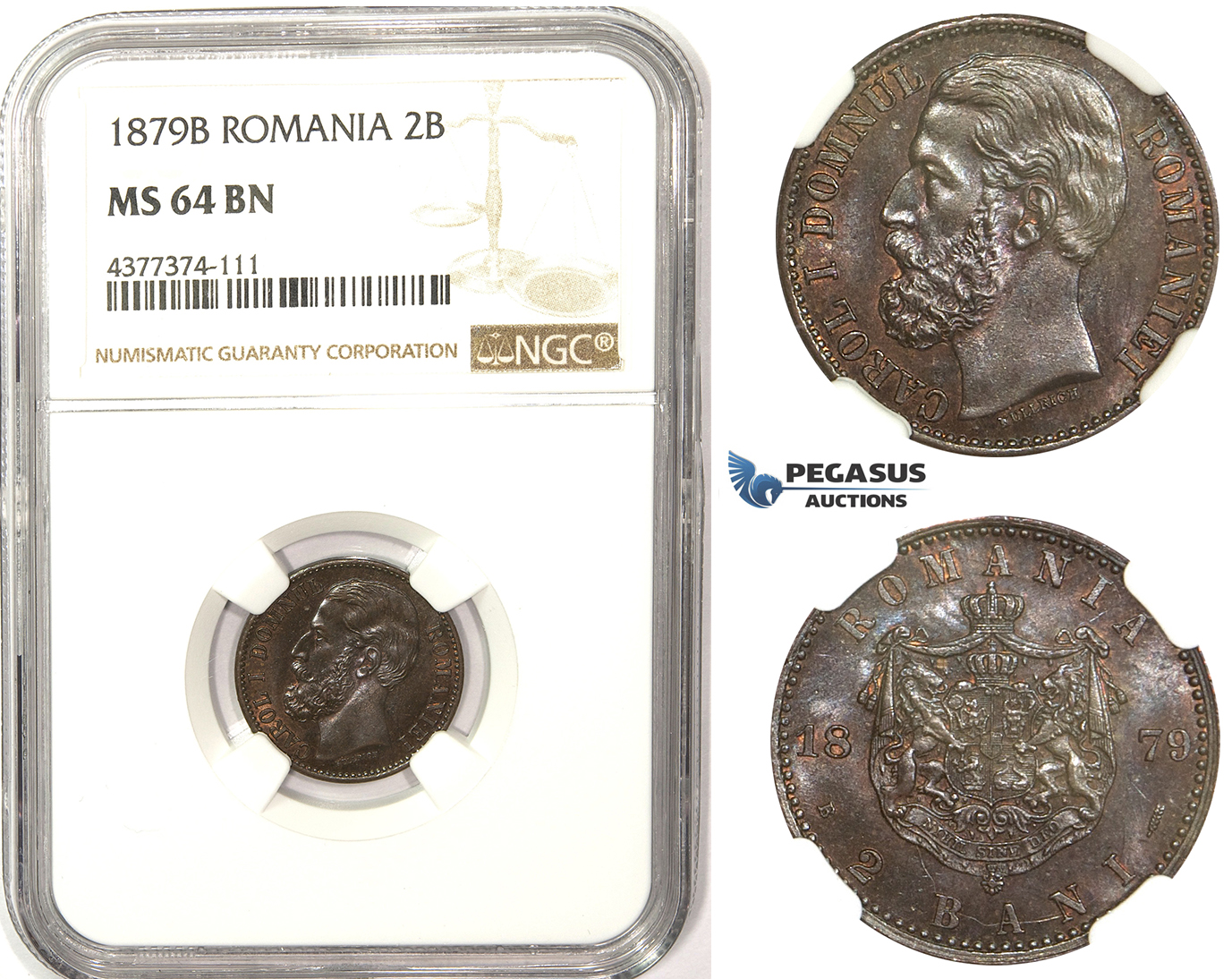 ZM356, Romania, Carol I, 2 Bani 1879-B, Bucharest, Ø19.5mm, NGC MS64BN