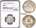 ZM415, French Indo-China, 20 Centimes 1916-A, Paris, Silver, NGC MS63