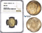 ZM417, Greece, George I, 1 Drachma 1868-A, Paris, Silver, NGC MS65, Rare so nice!