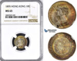 ZM420, Hong Kong, Victoria, 10 Cents 1895, Silver, NGC MS63, Rainbow