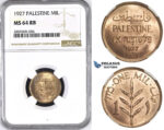 ZM428, Palestine, 1 Mil 1927, London, NGC MS64RB (Undergraded)