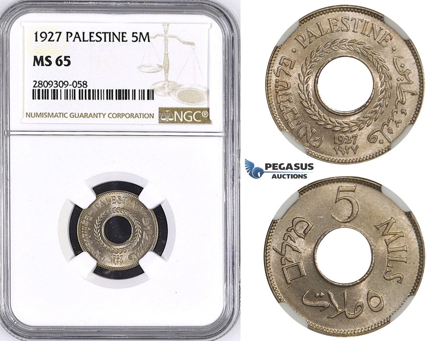 ZM430, Palestine, 5 Mils 1927, London, NGC MS65
