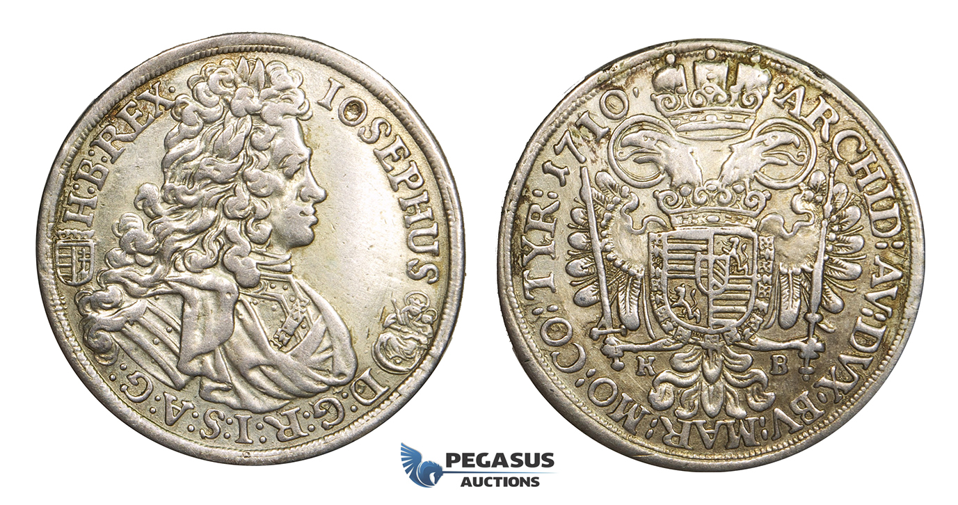 ZM449, Hungary, Joseph I, 1/2 Taler 1710/09, Kremnitz, Silver (14.19g) VF (Ex. mount)