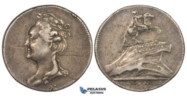 ZM473, Russia, Catherine II, Silver Token Medal 1782 (Ø23.5mm, 6.69g) Equestrian Statue of Peter I