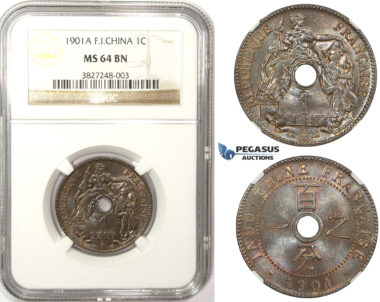 ZM53, French Indo-China, 1 Centime 1901-A, Paris, NGC MS64BN
