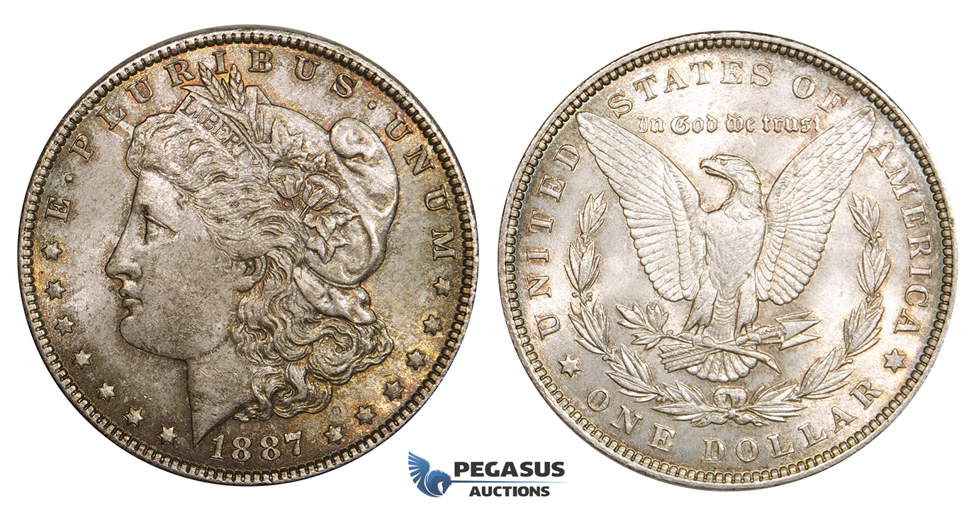ZM548, United States, Morgan Dollar 1887, Philadelphia, Silver, Toned Ch UNC