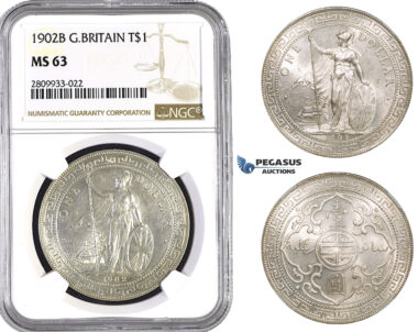 ZM584, Great Britain, Trade Dollar 1902-B, Bombay, Silver, NGC MS63