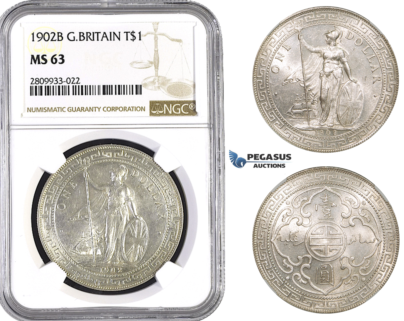 ZM584, Great Britain, Trade Dollar 1902-B, Bombay, Silver, NGC MS63