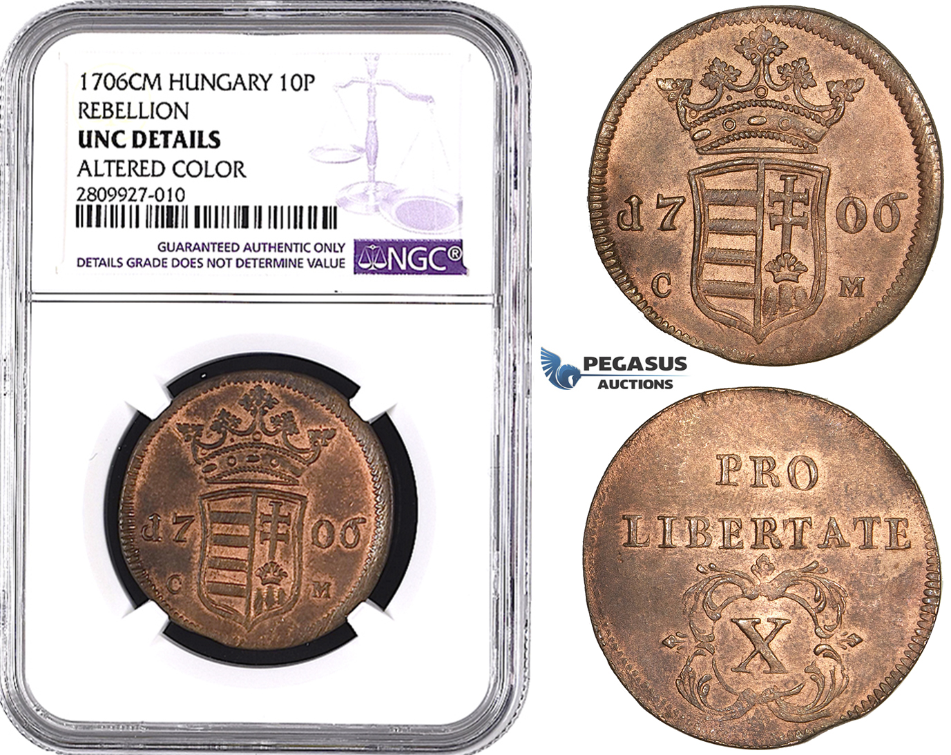 ZM587, Hungary, Rebellion, X Poltura 1706 CM, Kosice, NGC UNC Det.