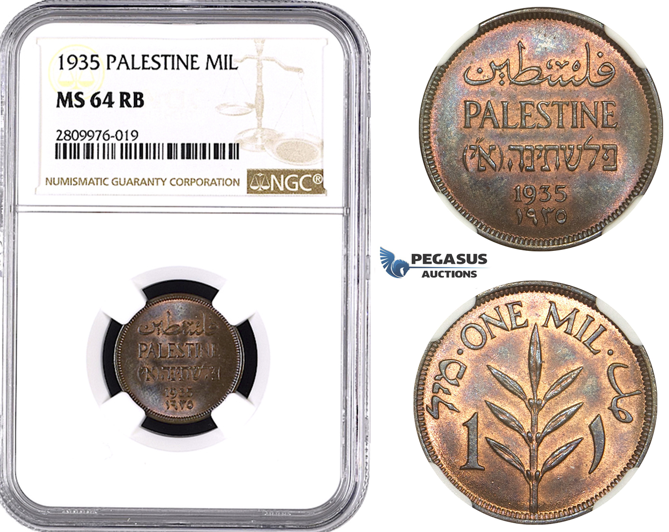 ZM598, Palestine, 1 Mil 1935, NGC MS64RB