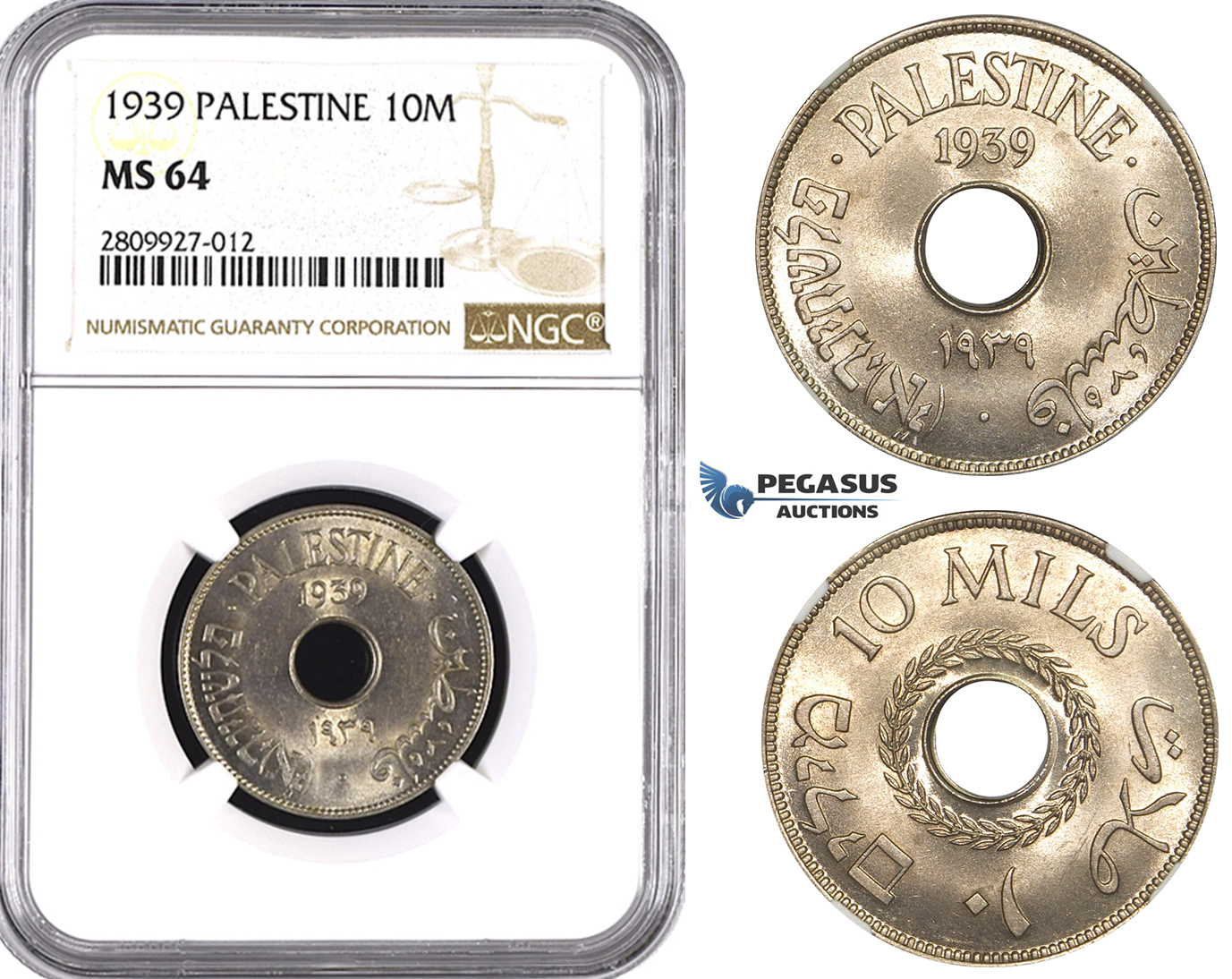ZM600, Palestine, 10 Mils 1939, NGC MS64