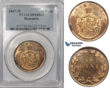 ZM607, Romania, Carol I, 10 Bani 1867, Heaton, PCGS SP64 (Proof)