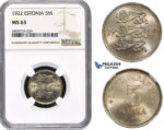 ZM632, Estonia, 5 Marka 1922, NGC MS63
