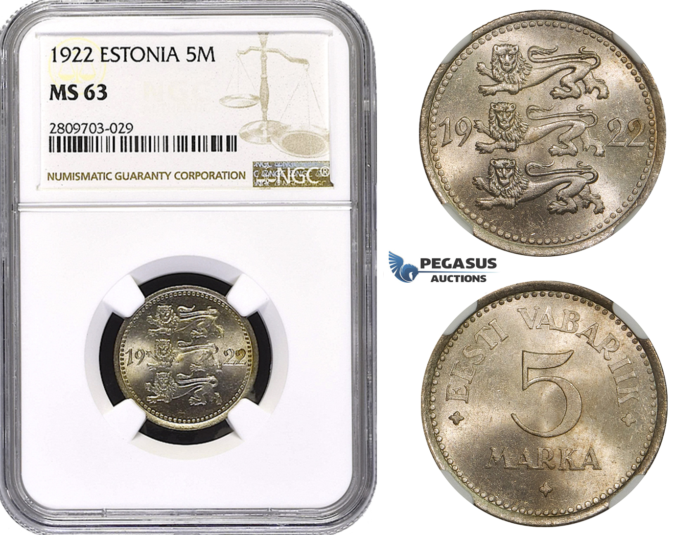 ZM632, Estonia, 5 Marka 1922, NGC MS63