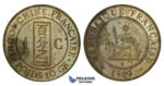 ZM682, French Indo-China, 1 Centime 1889-A, Paris, UNC Specimen Strike, Stained!