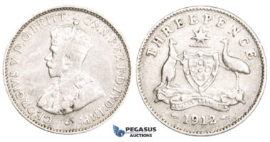 ZM725, Australia, George V, Threepence (3P) 1912, London, Silver, Cleaned aVF