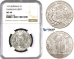 ZM745, Estonia, 2 Krooni 1932, Silver, NGC MS64