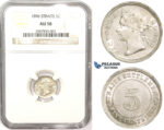 ZM855, Straits Settlements, Victoria, 5 Cents 1896, Silver, NGC AU58