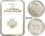 ZM857, Straits Settlements, Victoria, 10 Cents 1886, Silver, NGC AU58