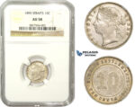 ZM859, Straits Settlements, Victoria, 10 Cents 1895, Silver, NGC AU58