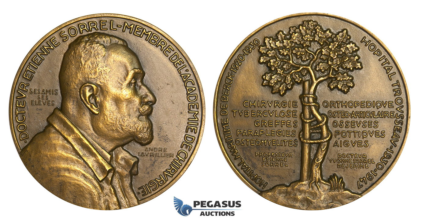 ZM881, France, Bronze Medal 1947 (Ø68mm, 167g) by Lavrillier, Doctor Etienne Sorrel, Medicine, Academy