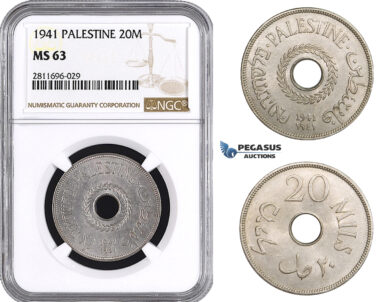 ZM919, Palestine, 20 Mils 1941, London, NGC MS63, Rare!
