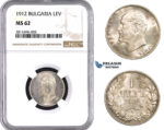 ZM923, Bulgaria, Ferdinand, 1 Lev 1912, Silver, NGC MS62, Pop 2/0