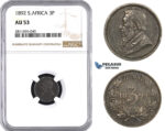 ZM947, South Africa (ZAR) Threepence (3P) 1892, Silver, NGC AU53