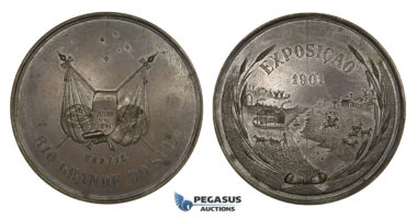 ZM952, Brazil, Bronze Medal 1901 (Ø70, 141.2g) Rio Grande do Sul Agriculture Exhibition, Cowboy, Rare!