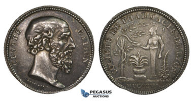 ZM958, France, Silver Medal 1806 (Ø31mm, 11.1g) by Chavanne, Lyon Pharmacy Society, Claudius Galen, Medicine, Owl