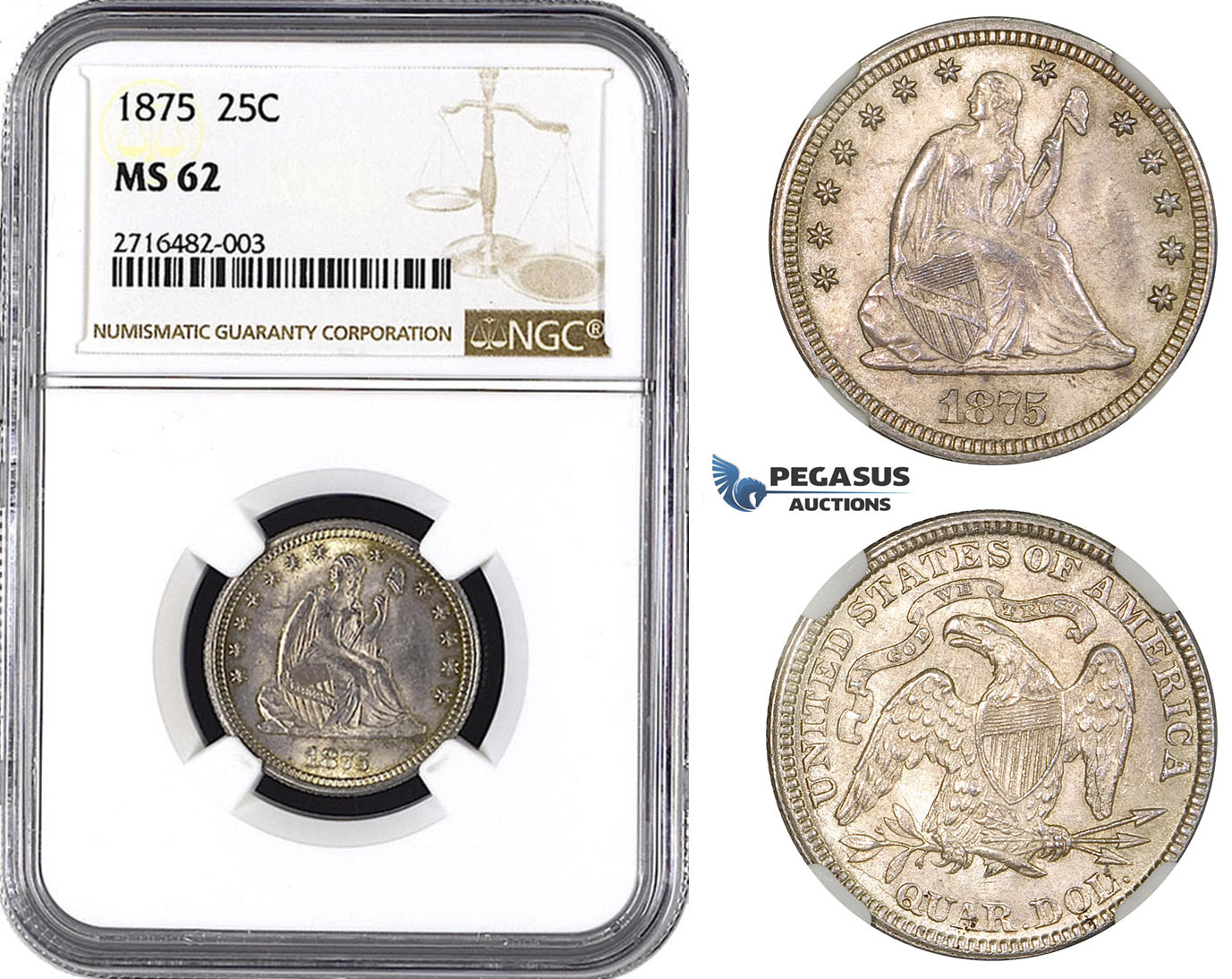 ZM995, United States, Seated Liberty Quarter (25C) 1875, Philadelphia, Silver, NGC MS62