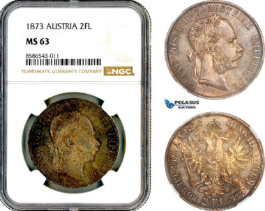 AL632, Austria, Franz Joseph, 2 Florin 1873, Vienna Mint, Silver, NGC MS63