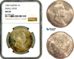 AL639, Austria, Franz Joseph, 5 Corona 1909, Vienna Mint, Silver, "Small Head", NGC MS60