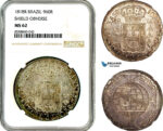 AL644, Brazil, Joao VI, 960 Reis 1818 R, Rio de Janeiro Mint, Silver, “Shield Obverse”, NGC MS62