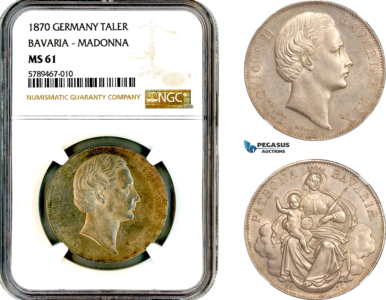 AL650, Germany, Bavaria, Ludwig II, "Madonnentaler" 1 Taler 1870, Munich Mint, , Silver, NGC MS61
