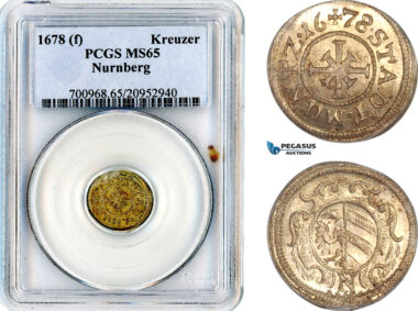 AL651, Germany, Nurnberg, 1 Kreuzer 1678, Silver, PCGS MS65