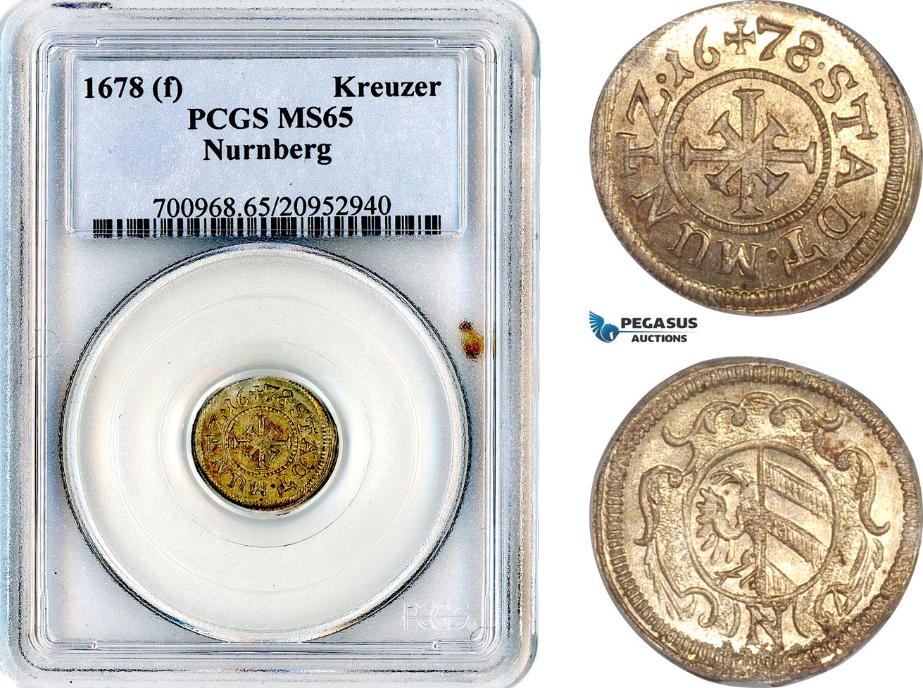 AL651, Germany, Nurnberg, 1 Kreuzer 1678, Silver, PCGS MS65