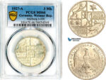 AL653, Germany, Weimar Republic, 3 Reichsmark 1927 A, Berlin Mint, Silver, “Philipps University”, PCGS MS66