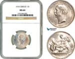 AL660, Greece, George I, 1 Drachma 1910, Paris Mint, Silver, NGC MS64