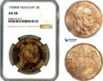 AL663, Hungary, Franz Joseph, 5 Korona 1908 KB, Kremnitz Mint, Silver, NGC AU58