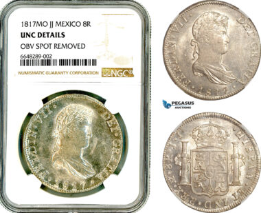 AL669, Mexico, Ferdinand VII, 8 Reales 1817 Mo JJ, Mexico Mint, Silver, NGC UNC Details