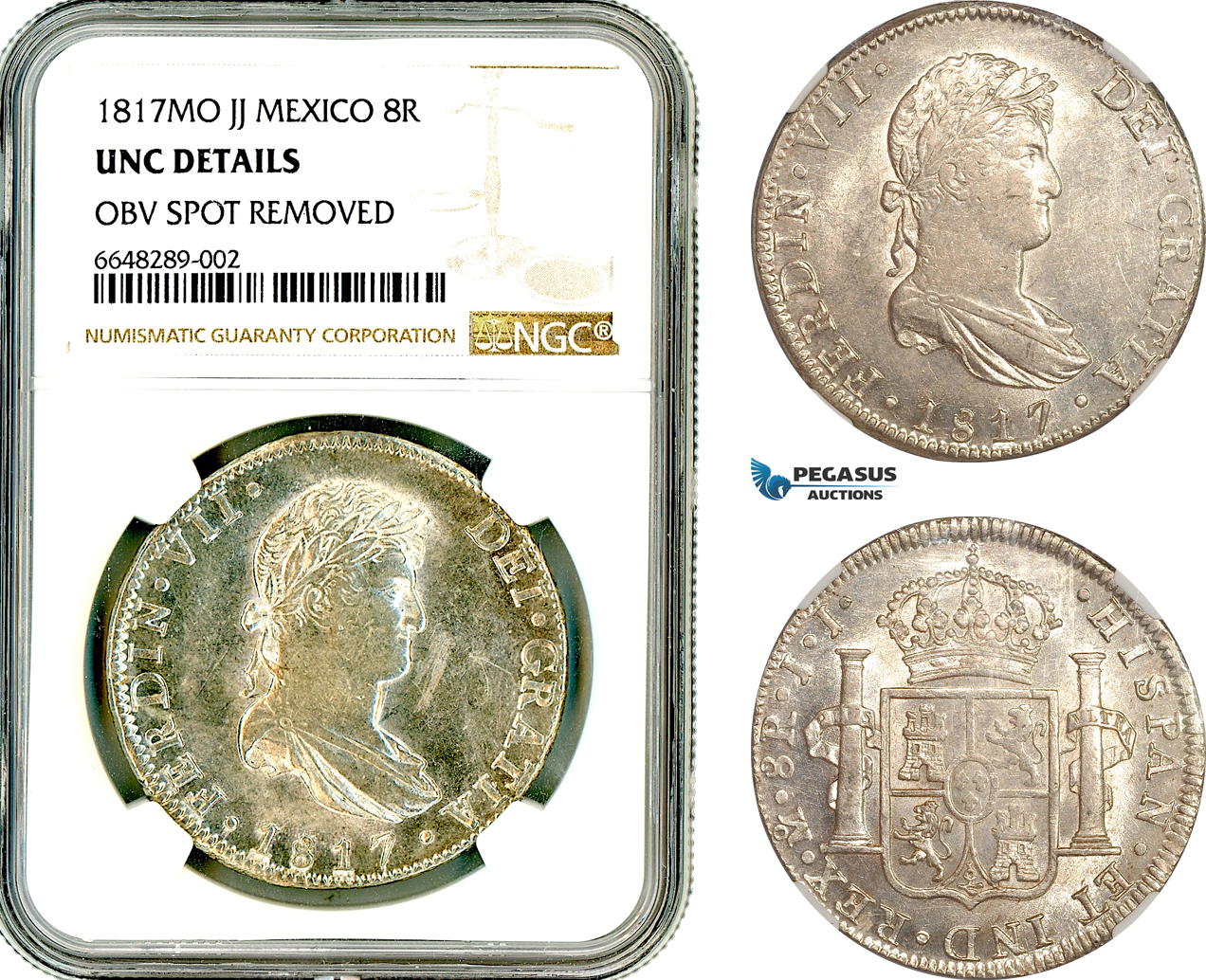 AL669, Mexico, Ferdinand VII, 8 Reales 1817 Mo JJ, Mexico Mint, Silver, NGC UNC Details